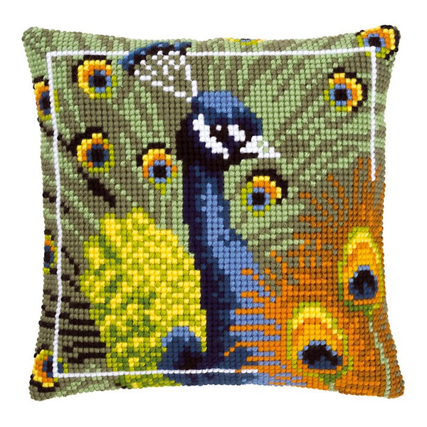 DIY Cross stitch cushion kit Proud peacock