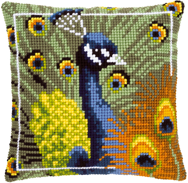 DIY Cross stitch cushion kit Proud peacock