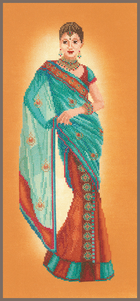 DIY Counted cross stitch kit Indian lady in blue sar