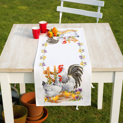 DIY Table Runner kit "Aida table runner kit Chicken family"