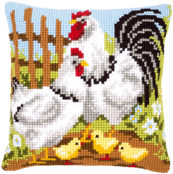 DIY Cross stitch cushion kit Chicken family on a farm