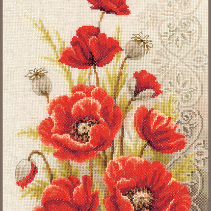 DIY Counted cross stitch kit Poppies and swirls 24 x 33 cm / 9.6" x 13.2"