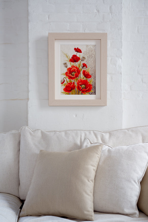 DIY Counted cross stitch kit Poppies and swirls 24 x 33 cm / 9.6