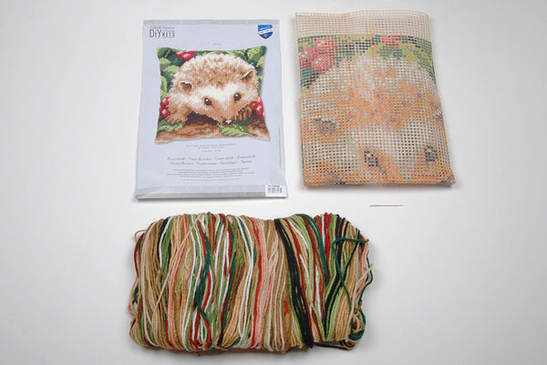 DIY Cross stitch cushion kit Hedgehog with berries