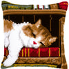 DIY Cross stitch cushion kit Cat sleeping on bookshelf