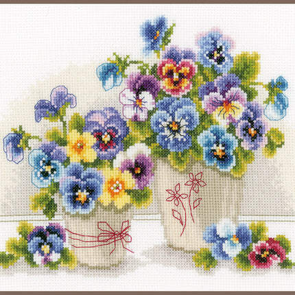 DIY Counted cross stitch kit Pretty pansies 27 x 20 cm / 10.8" x 8"