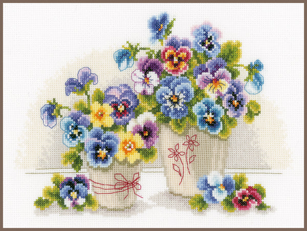 DIY Counted cross stitch kit Pretty pansies 27 x 20 cm / 10.8