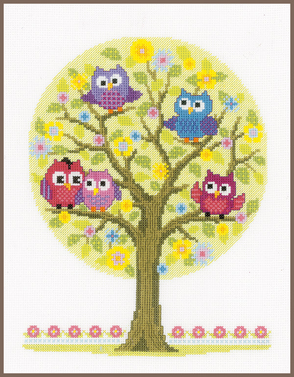 DIY Counted cross stitch kit Little owls tree 23 x 30 cm / 9.2