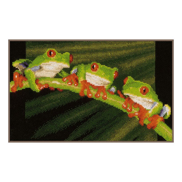 DIY Counted cross stitch kit Red-eyed tree frogs 27 x 17 cm / 10.8" x 6.8"