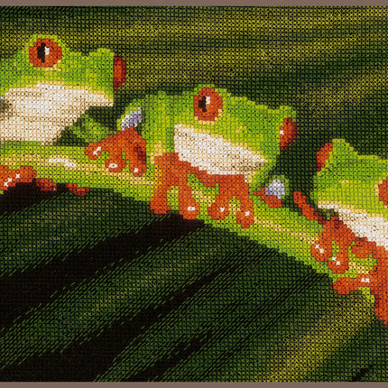 DIY Counted cross stitch kit Red-eyed tree frogs 27 x 17 cm / 10.8" x 6.8"