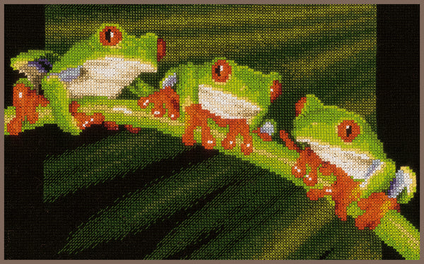 DIY Counted cross stitch kit Red-eyed tree frogs 27 x 17 cm / 10.8