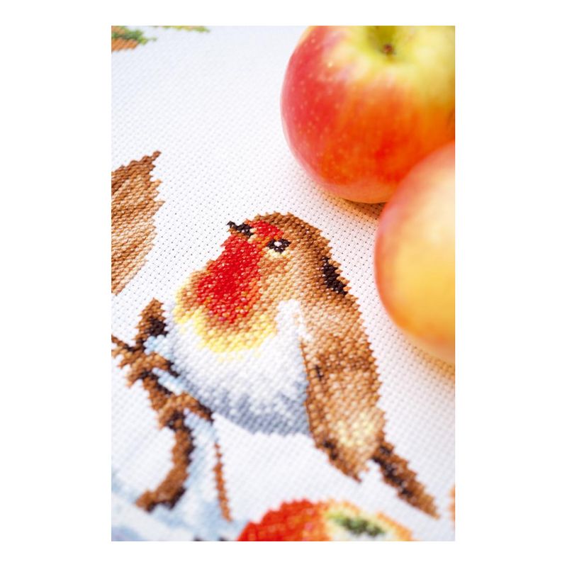 DIY Table Runner kit "Aida table runner kit Robin redbreast with apples"