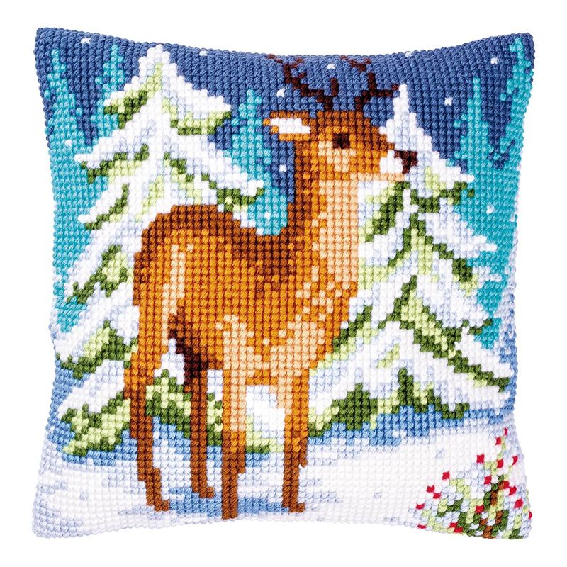 DIY Cross stitch cushion kit Deer in winter