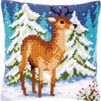 DIY Cross stitch cushion kit Deer in winter