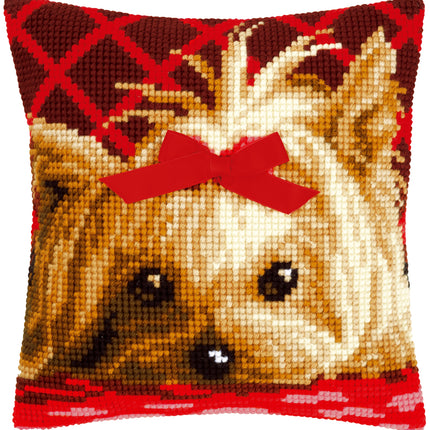 DIY Cross stitch cushion kit Yorkshire with bow