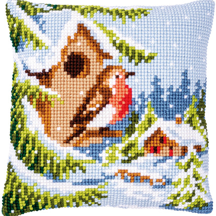 DIY Cross stitch cushion kit Robin in winter