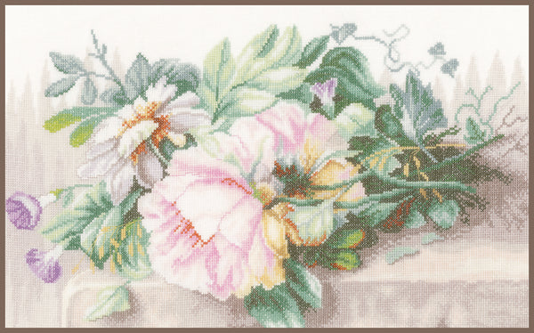 DIY Counted cross stitch kit Still life with peonies