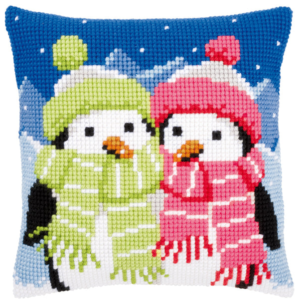 DIY Cross stitch cushion kit Penguins with scarf