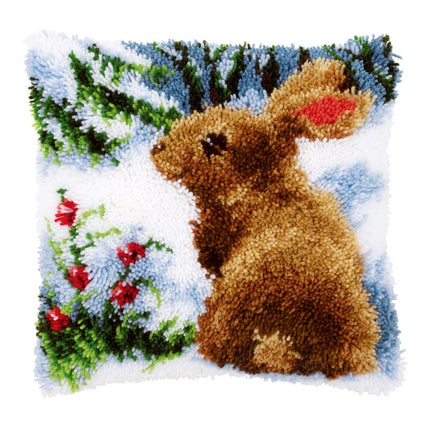 DIY Latch Hook Cushion Kit "Rabbit in the snow"