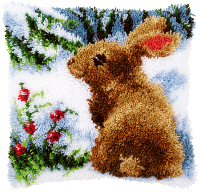 DIY Latch Hook Cushion Kit "Rabbit in the snow"
