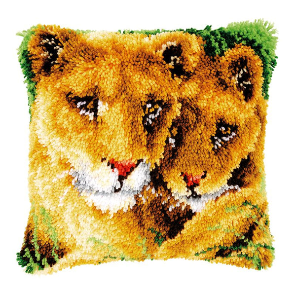 DIY Latch Hook Cushion Kit "Lioness and Cub"