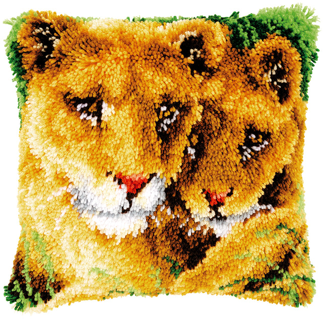 DIY Latch Hook Cushion Kit "Lioness and Cub"