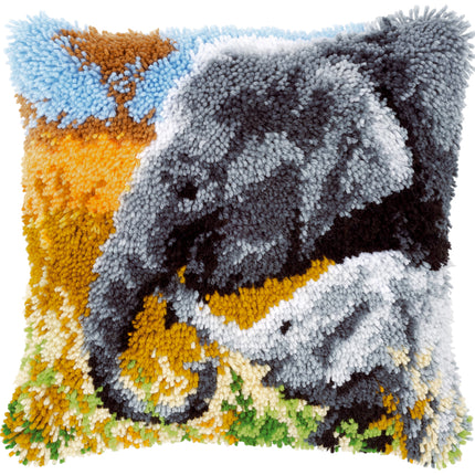 DIY Latch Hook Cushion Kit "Elephant Baby & His Mother"