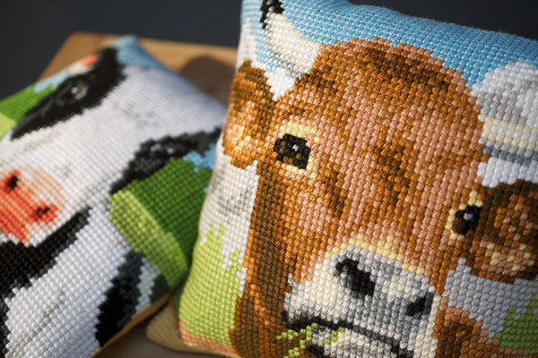 DIY Cross stitch cushion kit Cow