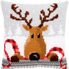 DIY Cross stitch cushion kit Reindeer with a red scarf