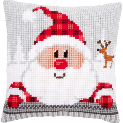 DIY Cross stitch cushion kit Santa in a plaid hat