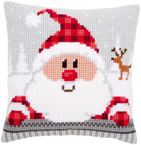 DIY Cross stitch cushion kit Santa in a plaid hat