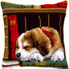 DIY Cross stitch cushion kit Dog sleeping on bookshelf