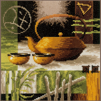 DIY Counted cross stitch kit Yellow teapot 20 x 20 cm / 8" x 8"