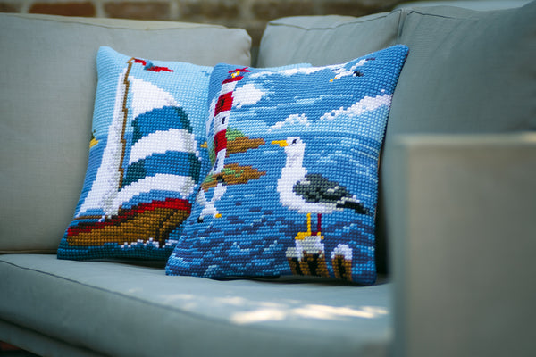 DIY Cross stitch cushion kit Sailboat