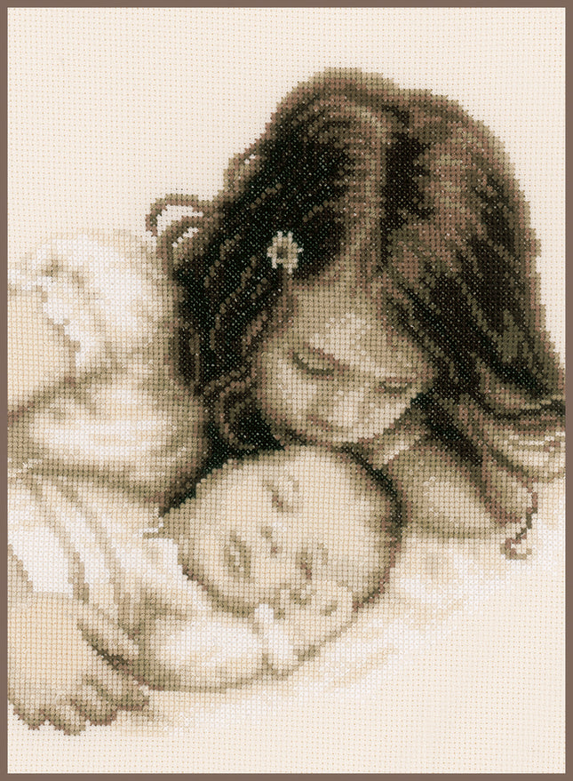 DIY Counted cross stitch kit Baby and sister 22 x 27 cm / 8.8" x 10.8"