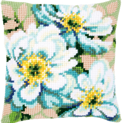 DIY Cross stitch cushion kit Japanese anemones II