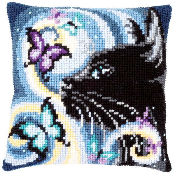 DIY Cross stitch cushion kit Cat with butterflies