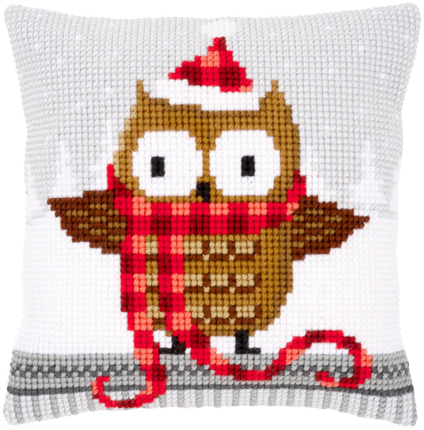 DIY Cross stitch cushion kit Owl in santa hat