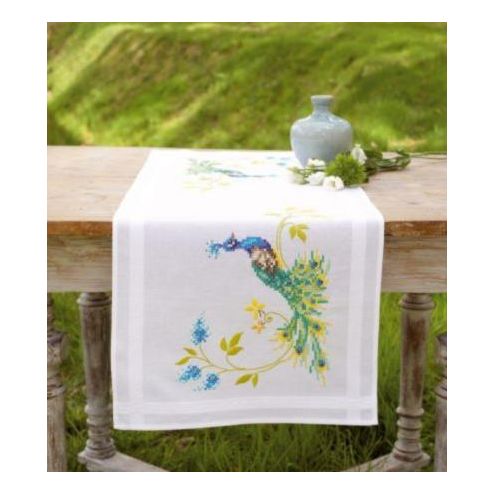 DIY Table Runner kit "PN-0149370 Vervaco Runner "Peacock with Flowers""
