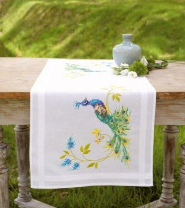 DIY Table Runner kit "PN-0149370 Vervaco Runner "Peacock with Flowers""