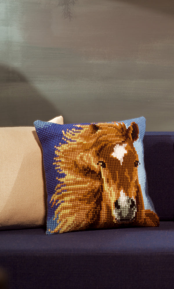 DIY Cross stitch cushion kit Brown horse