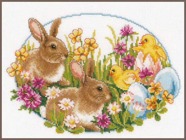 DIY Counted cross stitch kit Rabbits and chicks 29 x 22 cm / 11.6