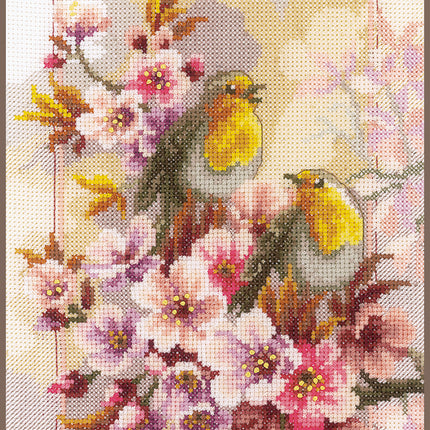 DIY Counted cross stitch kit Chirping robins 21 x 28 cm / 8.4" x 11.2"