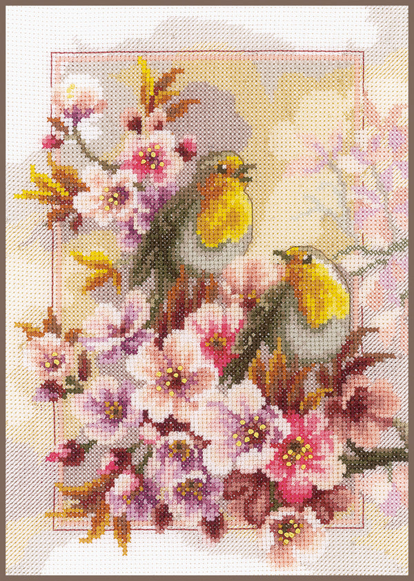 DIY Counted cross stitch kit Chirping robins 21 x 28 cm / 8.4