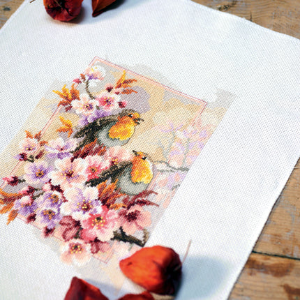 DIY Counted cross stitch kit Chirping robins 21 x 28 cm / 8.4" x 11.2"