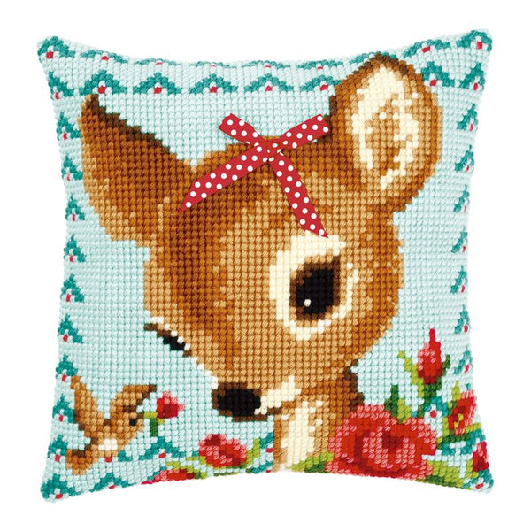 DIY Cross stitch cushion kit Bambi with a bow