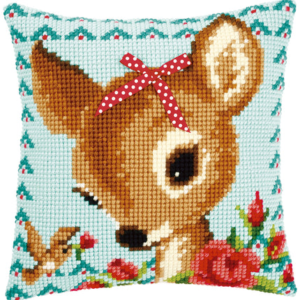 DIY Cross stitch cushion kit Bambi with a bow