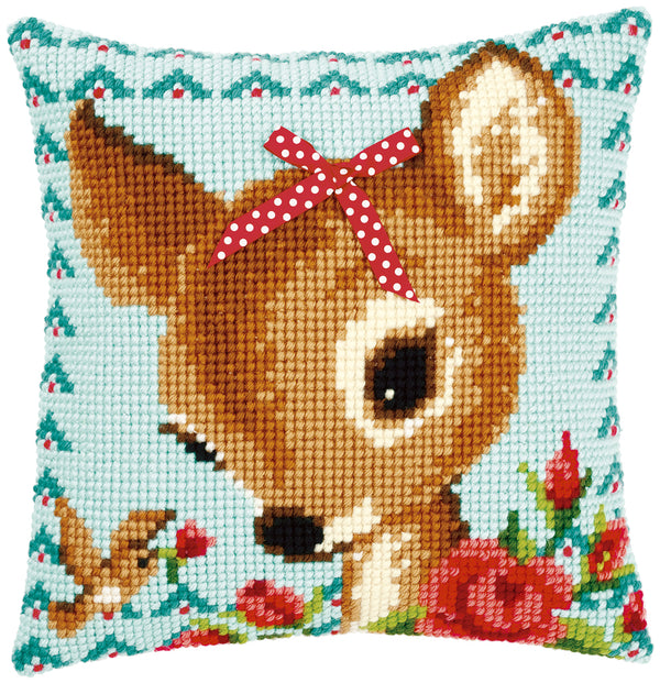 DIY Cross stitch cushion kit Bambi with a bow