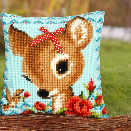DIY Cross stitch cushion kit Bambi with a bow