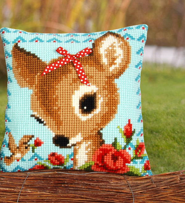 DIY Cross stitch cushion kit Bambi with a bow